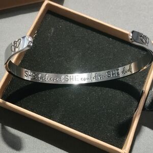 NEW Inspirational Stainless Steel "She Believed" Silver Bracelet